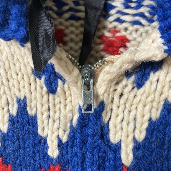 Vintage Handmade Cowichan Cardigan Sweater Kids Youth Geometric Fair Isle Wool - Picture 2 of 6